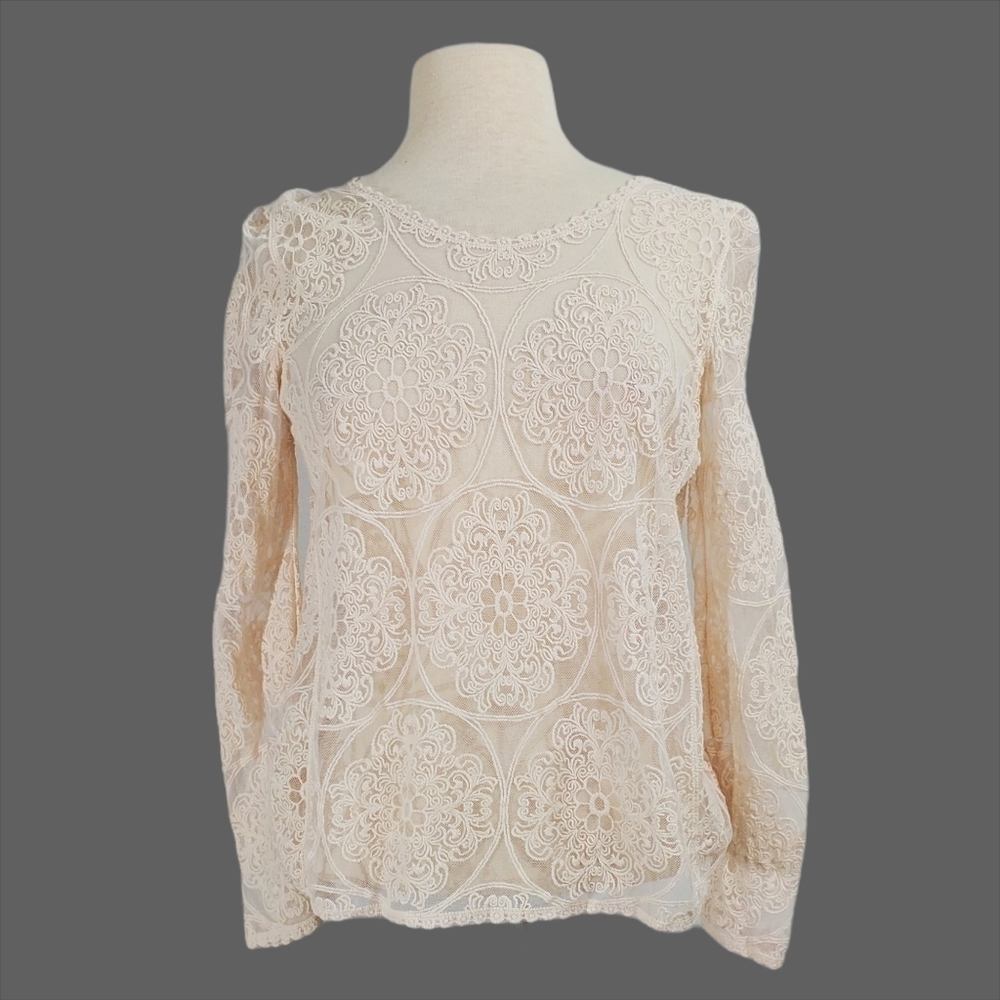 Solitaire White Jaquard Lace Sheer Netted Top